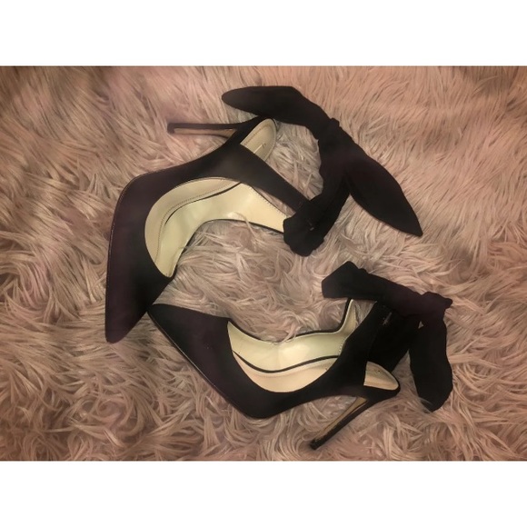 Zara Shoes | Zara Black Slingback Suede High Heels With Bow | Poshmark